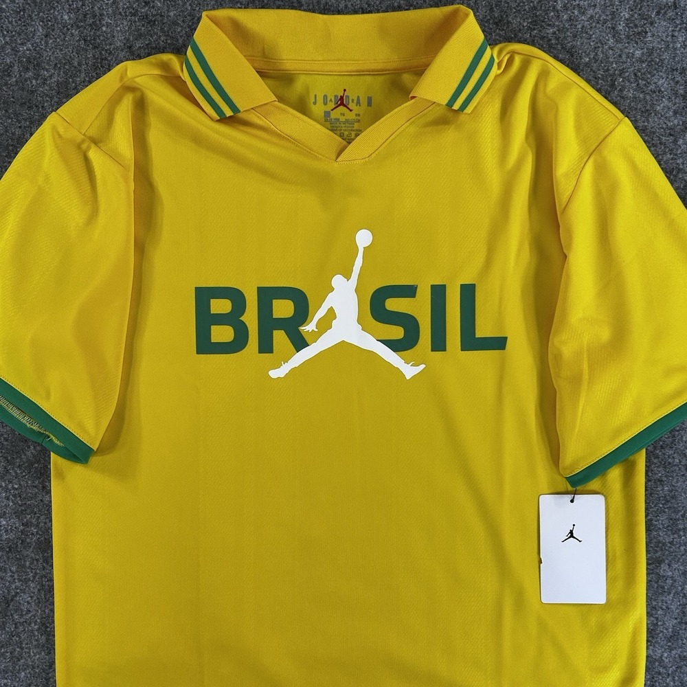 JORDAN x BRASIL Loose Polo Shirt Youth Size XL (13-15Y) Yellow Varsity Maze - Picture 3 of 7